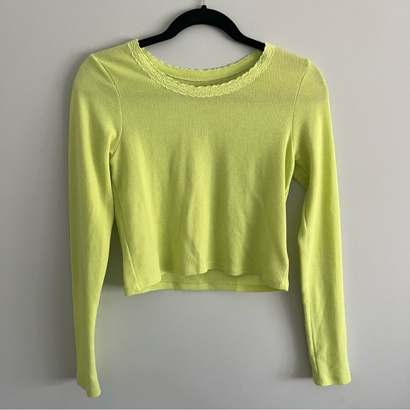 American Eagle Outfitters Tops - American Eagle AE lime green long sleeve waffle knit top, size S